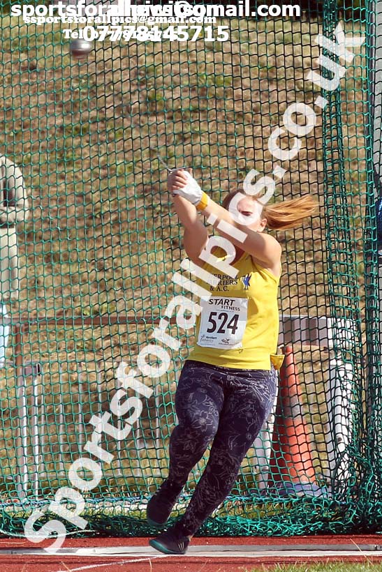 Womens under-17s hammer, 2018 Northern Under-17s/U-15s/U-13s Champs., Wavertree Athletics Centre, Liverpool. Photo: David T. Hewitson/Sports for All Pics
